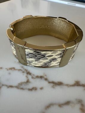 J. Crew Gold-Tone Bracelet with Cream and Gray Snakeskin Insets